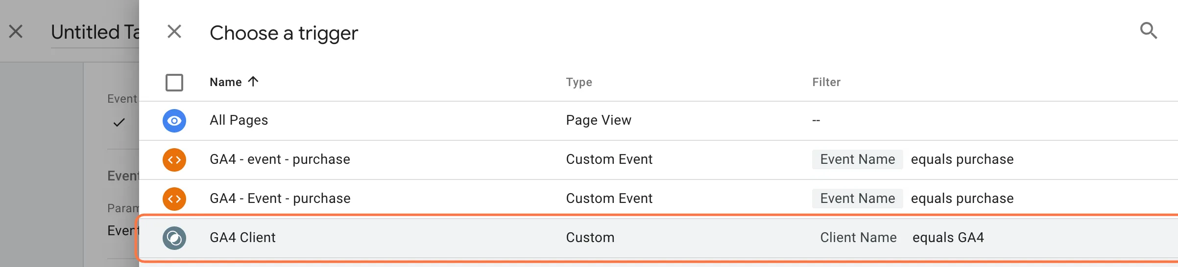 choose ga4 client as trigger gtm