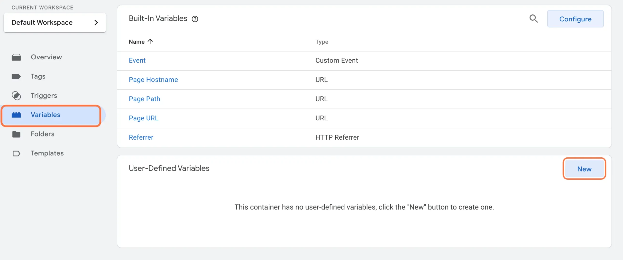 Default-workspace-webcontainer-variables