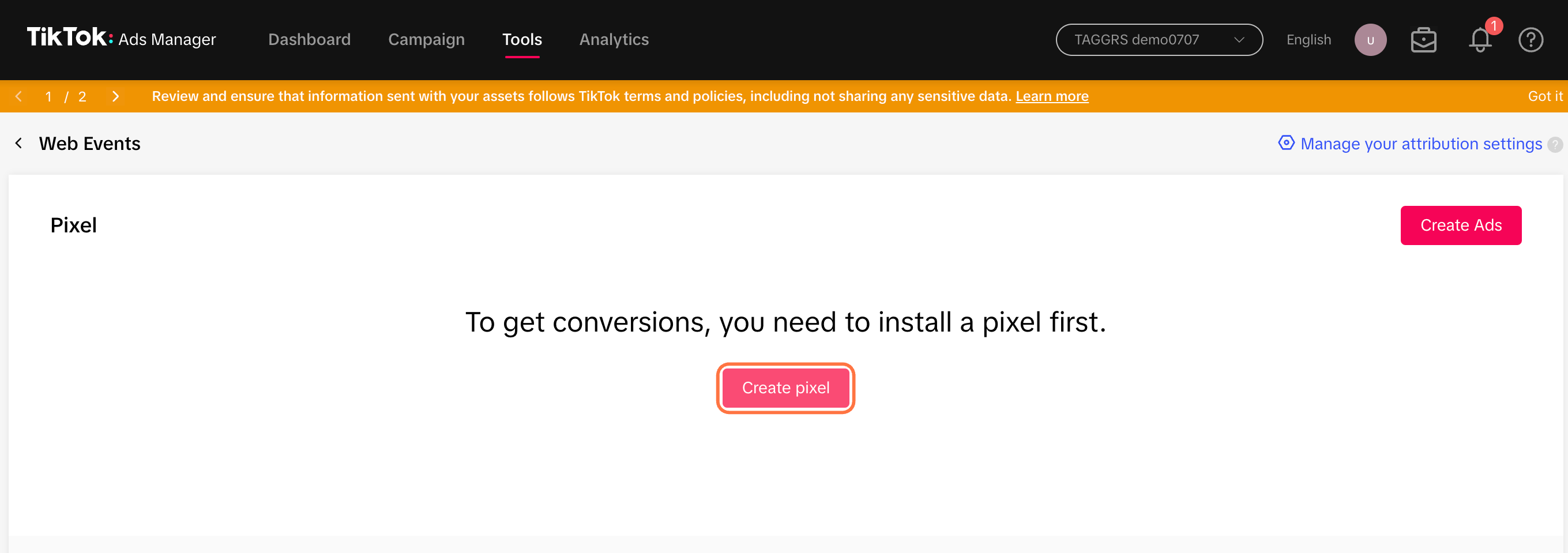 create pixel tiktok ads manager