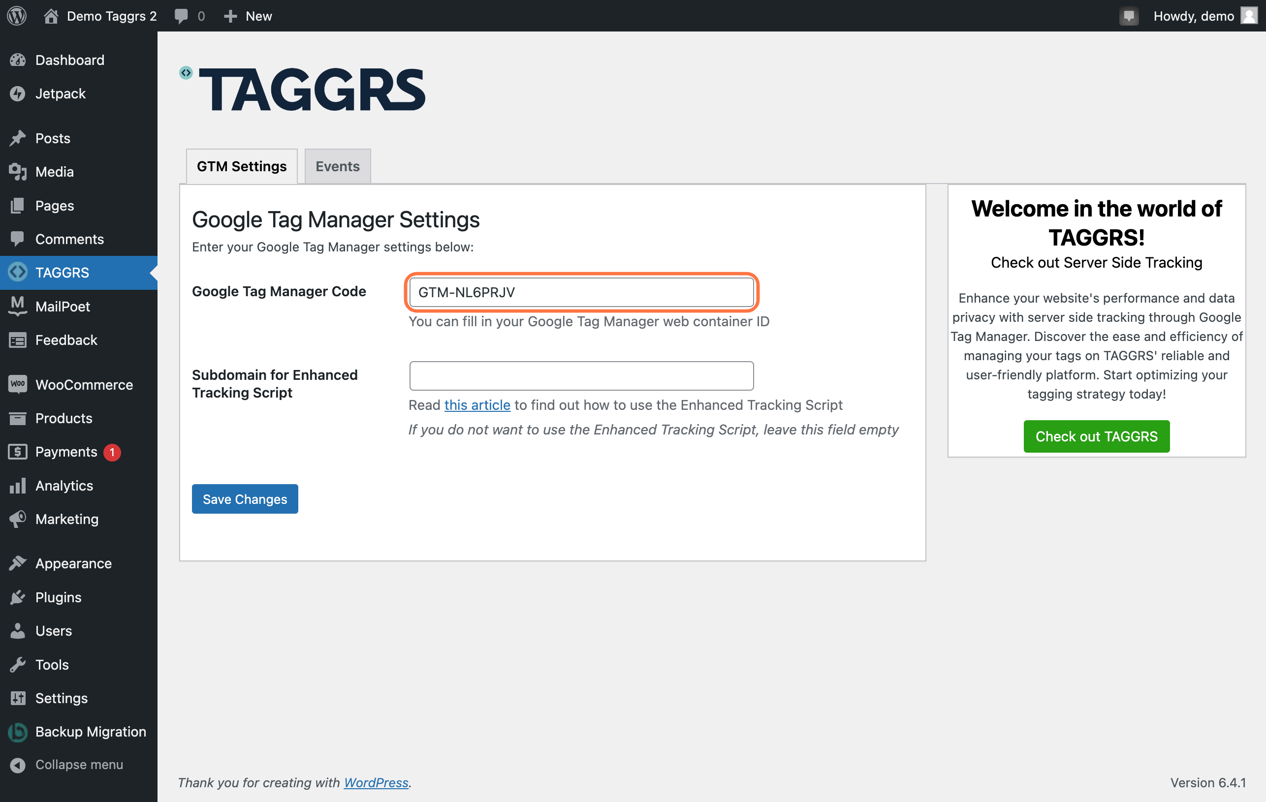 fill-in-gtm-settings-container-code-taggrs-data-layer-plugin-server-side-tracking-wordpress