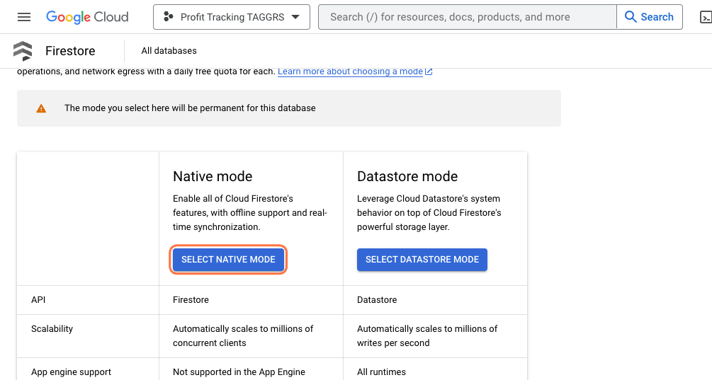 select-native-mode-firestore-database-google-cloud