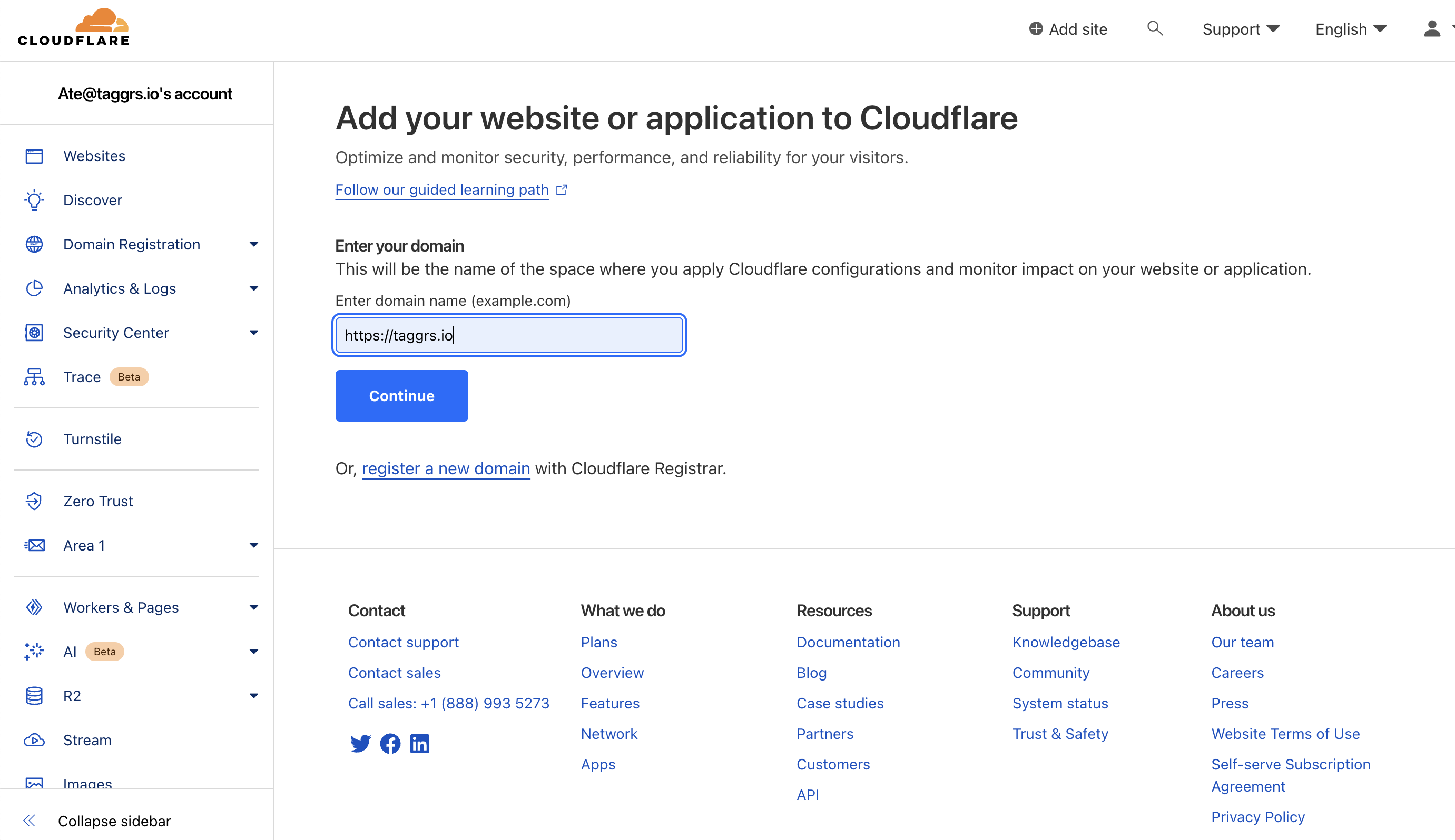 Add your website or application to Cloudflare