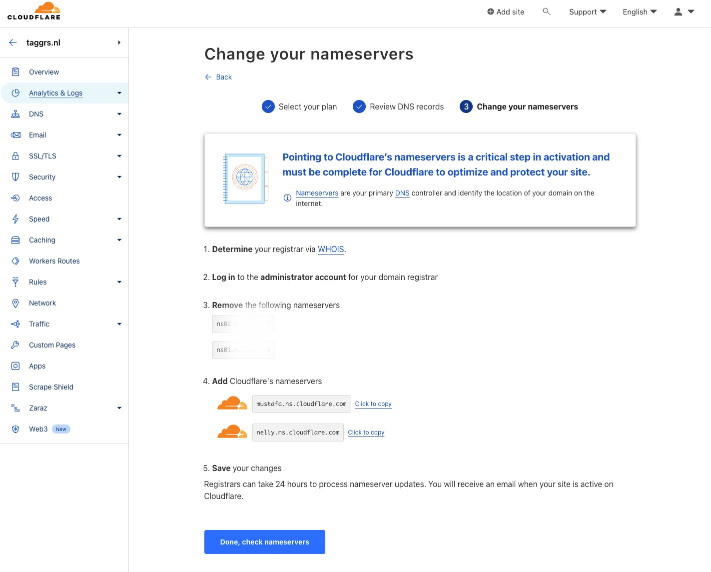 change your nameservers cloudflare set up