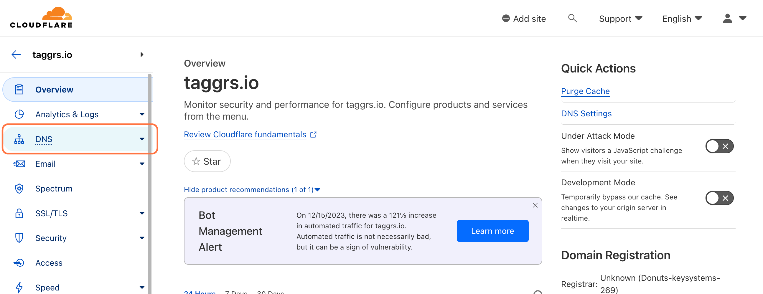 go to dns settings cloudflare overview dashboard