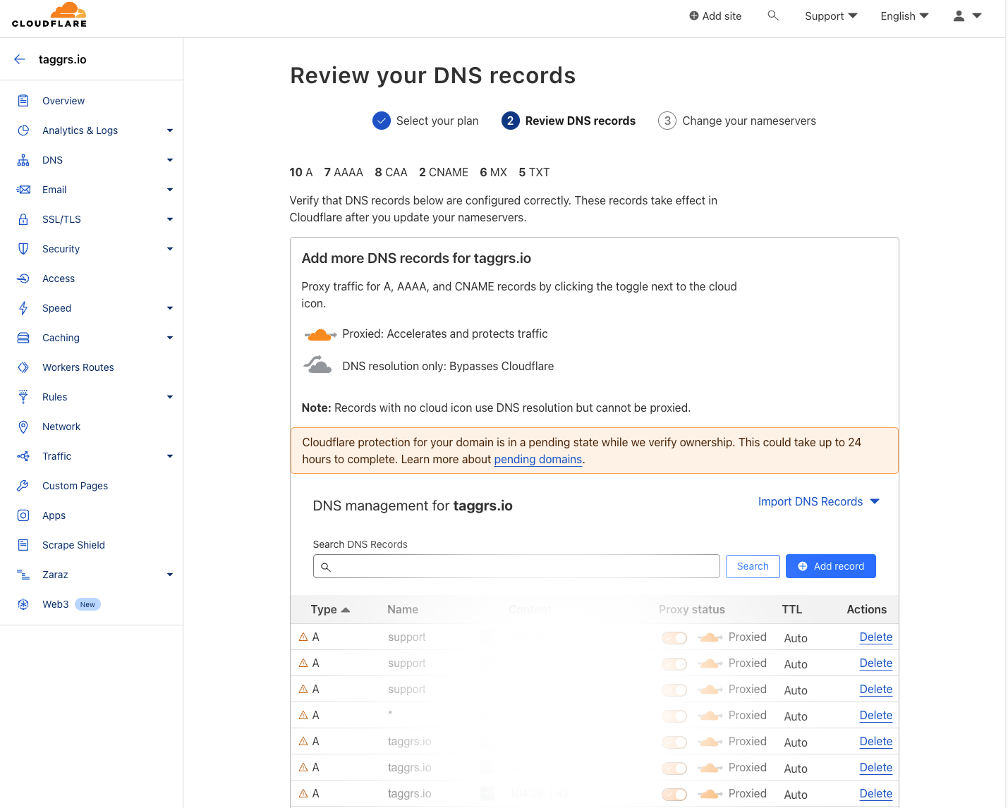 review your dns records cloudflare
