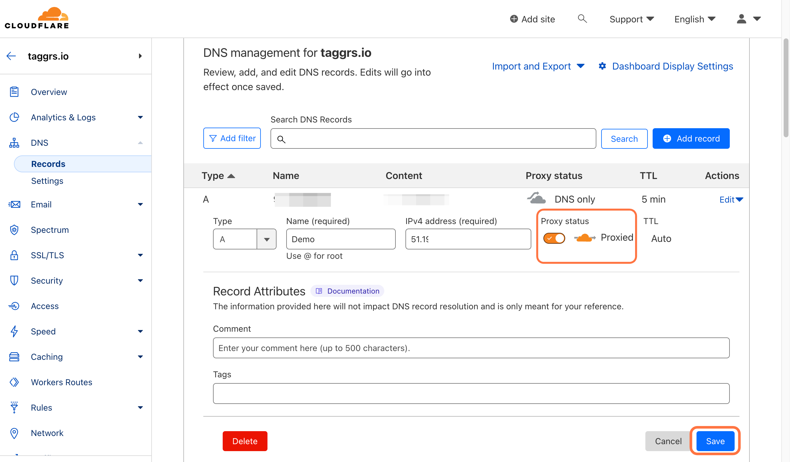 set proxy status active cloudflare server side cdn