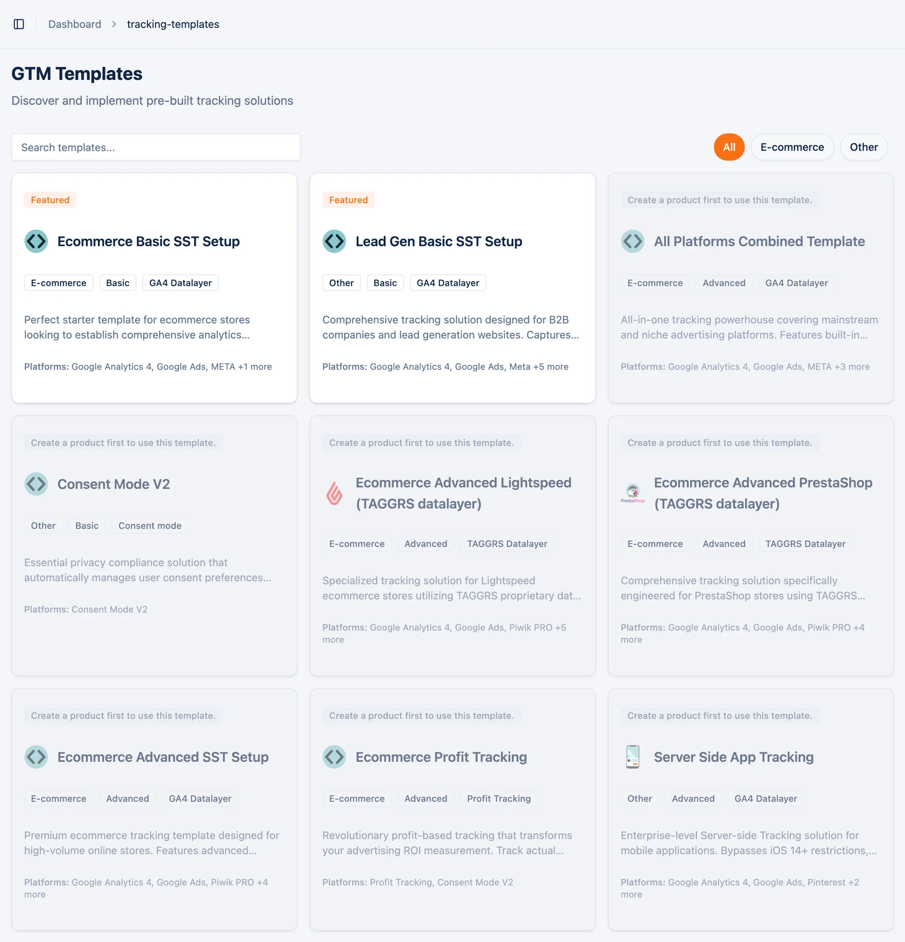 Qu'est-ce que Google Tag Manager et comment le configurer ? 21 In the Template gallery by TAGGRS you can find over 15 templates ready to install and get your Server-side Tracking up and running.