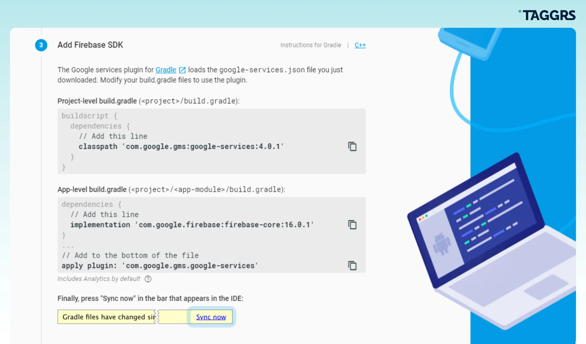 Integrate the Firebase's Software Development Kit to set up mobile app server-side tracking