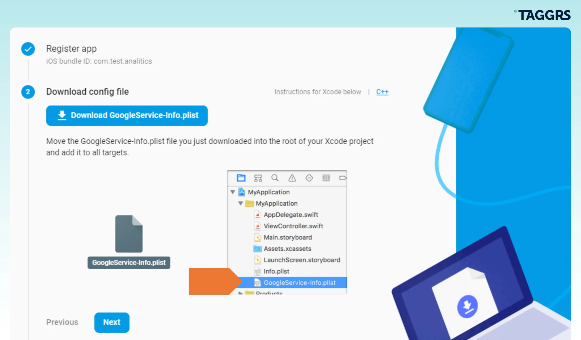 Download Google config file and add it to your app to install server-side tracking