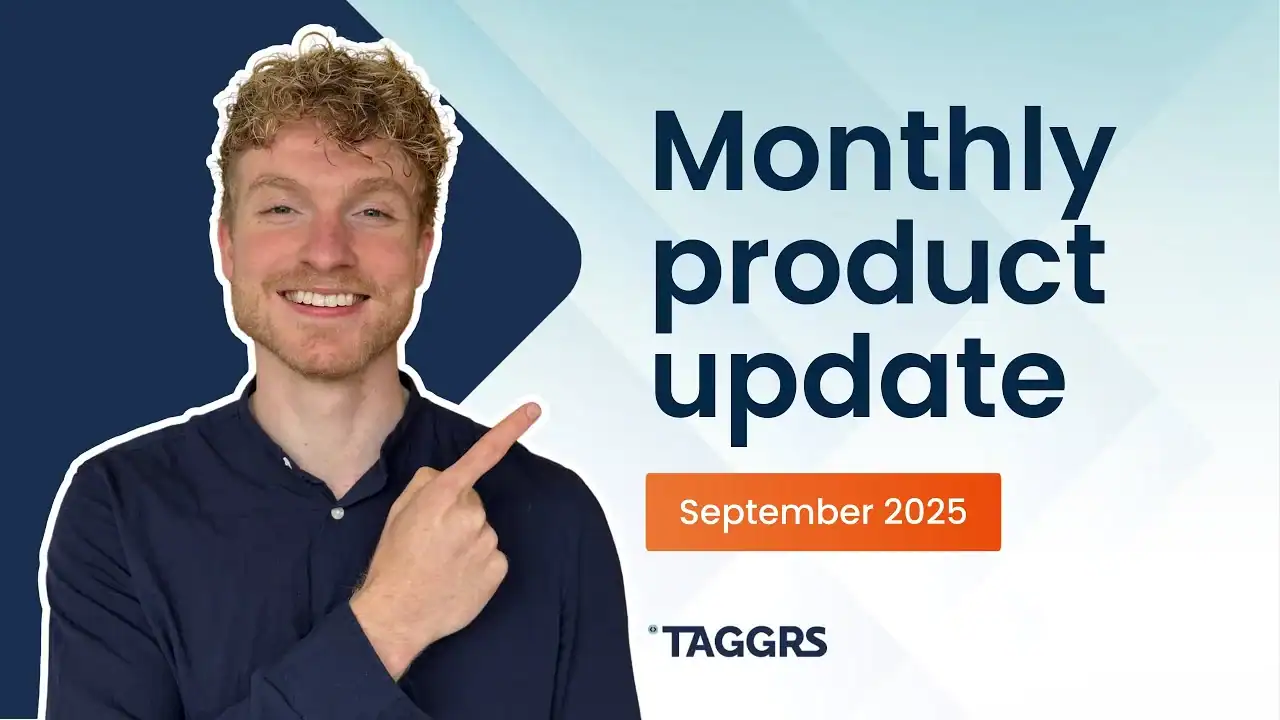 A man showing the title: Monthly product update September 2025, TAGGRS. He's Ate Keurentjes, Head of Marketing at TAGGRS