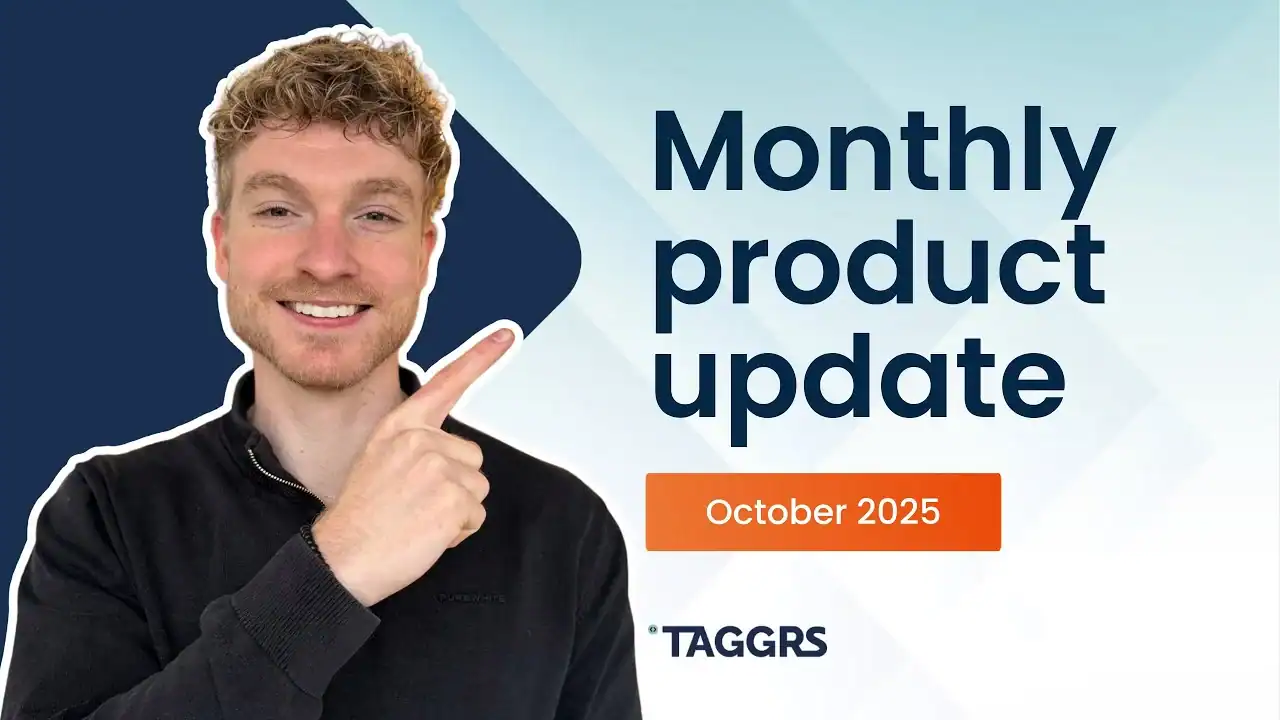 A man showing the title: Monthly product update October 2025, TAGGRS. He's Ate Keurentjes, Head of Marketing at TAGGRS