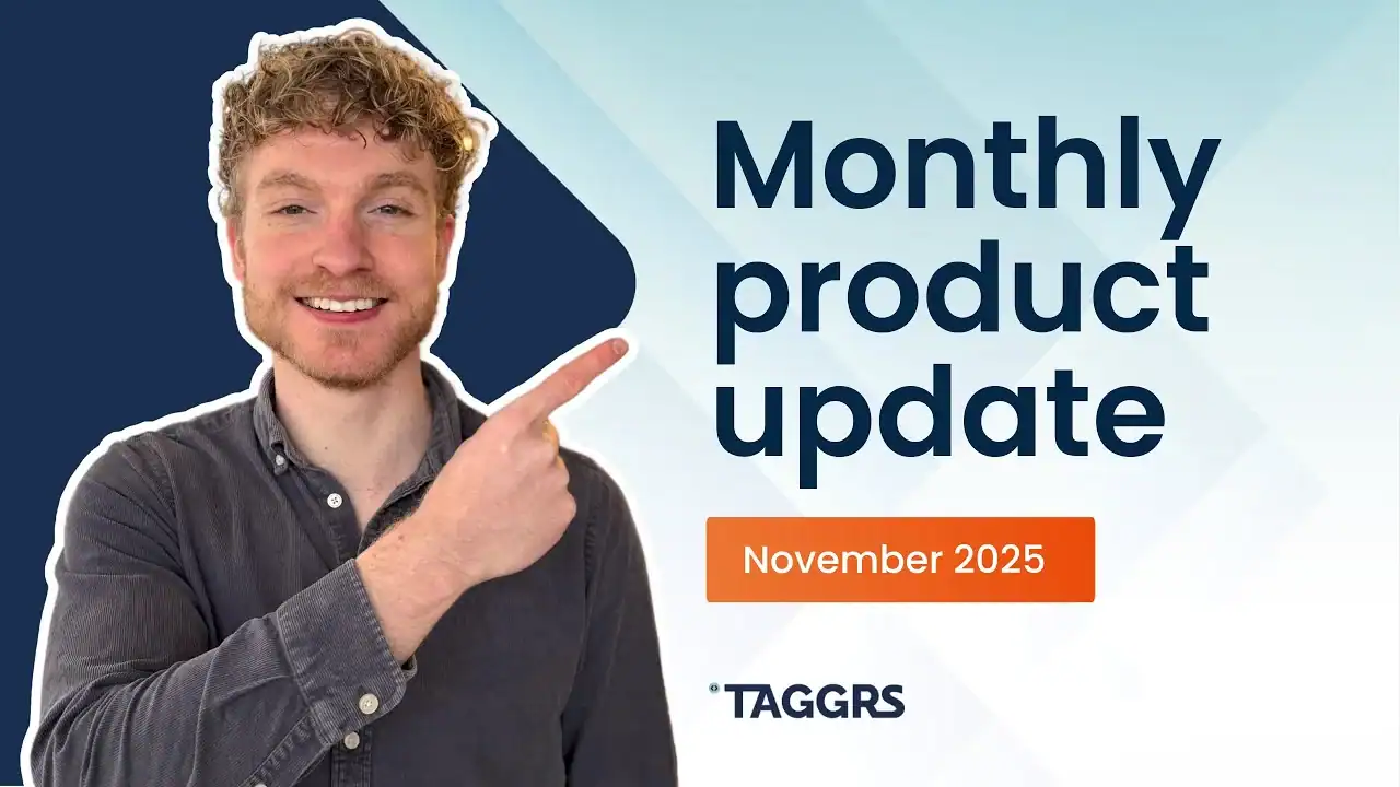 A man showing the title: Monthly product update November 2025, TAGGRS. He's Ate Keurentjes, Head of Marketing at TAGGRS