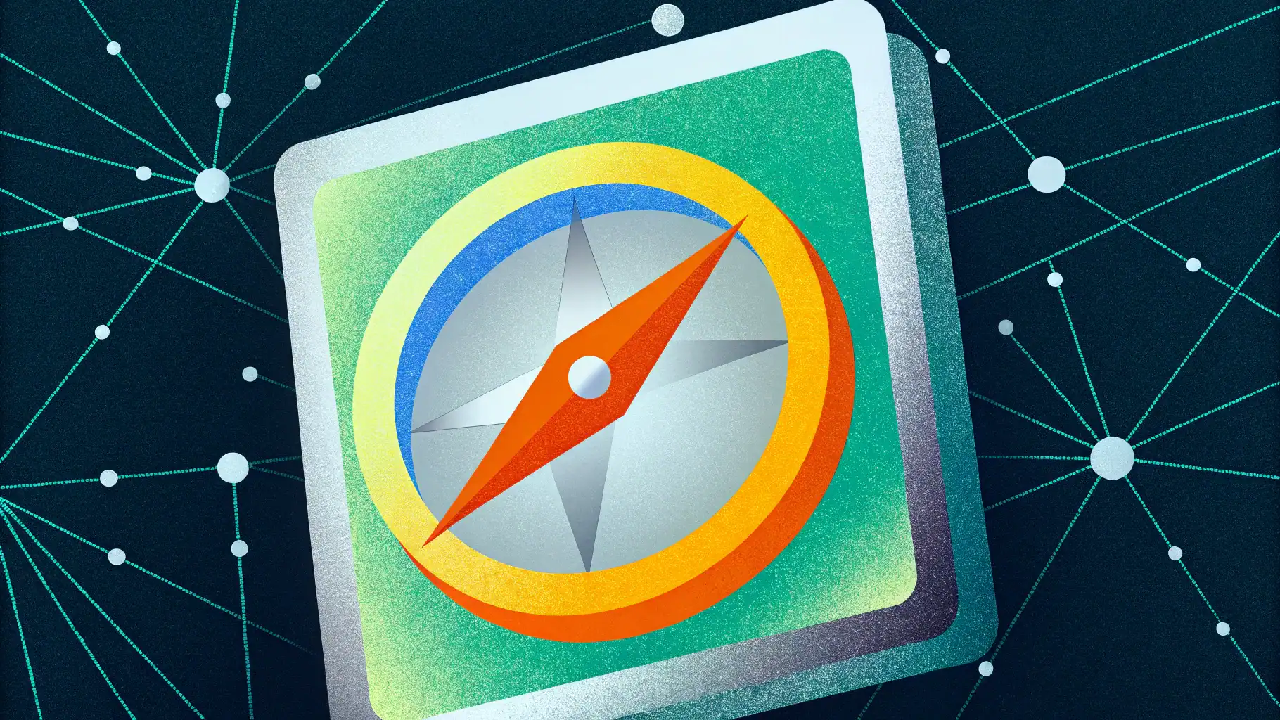 Colorful compass icon on dark background