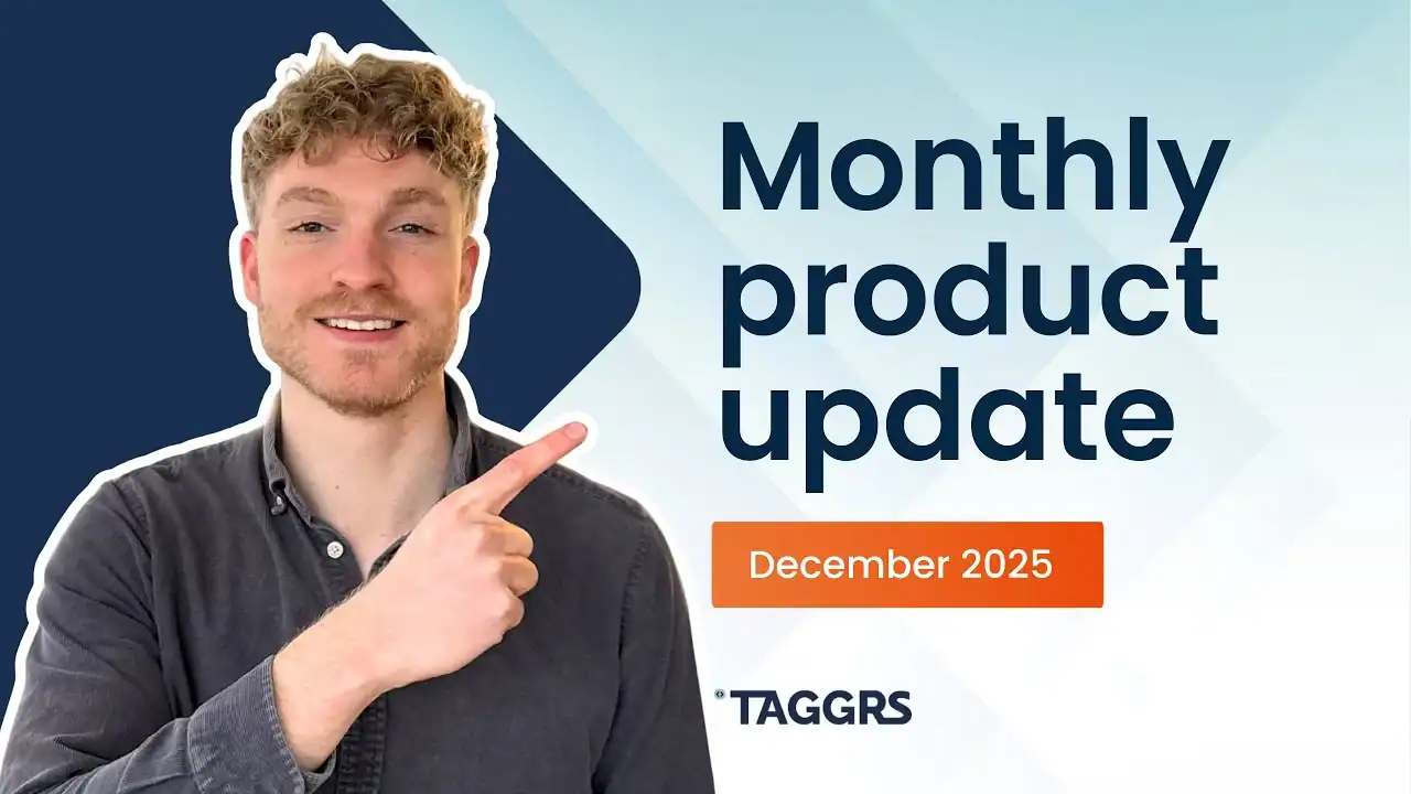 A man showing the title: Monthly product update December 2025, TAGGRS. He's Ate Keurentjes, Head of Marketing at TAGGRS